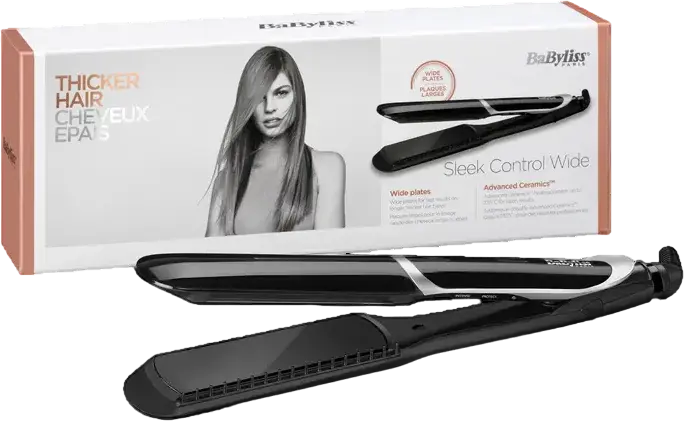 Placa de indreptat parul BaByliss ST397E Sleek Control Wide, Placi Flotante Ceramic Tourmaline 35mm, 140-235°C, Ionizare, Piene Detasabil, Negru