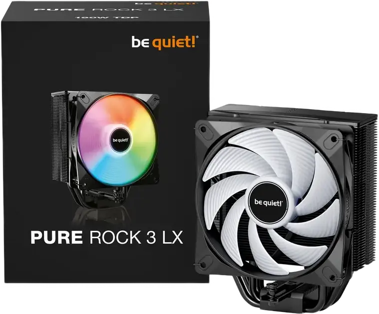 Кулер для процессора be quiet! Pure Rock 3 LX, TDP 190W, ARGB вентилятор Light Wings LX 120мм PWM, 4 тепловые трубки, Intel 1851/1700/1200/115x и AMD AM5/AM4, Черный