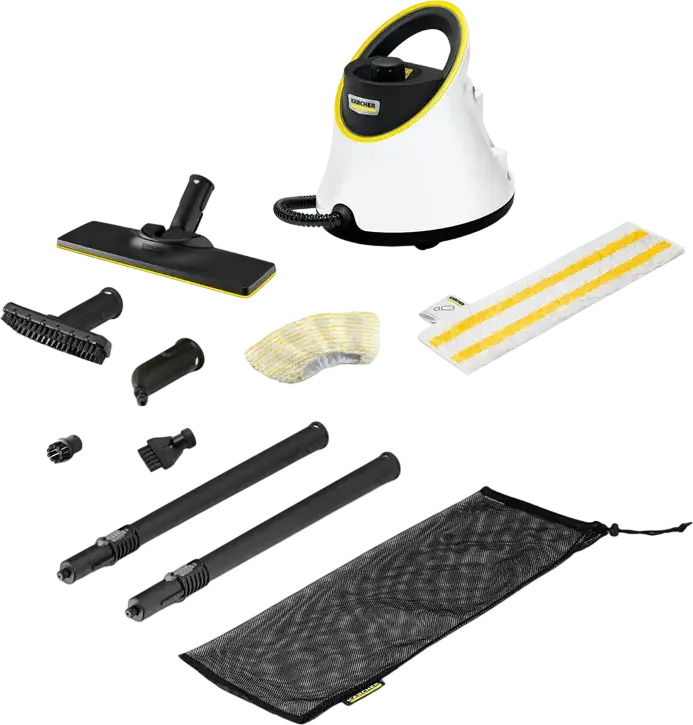 Паровой очиститель Karcher SC 2 Deluxe EasyFix 1.513-400.0, 1500 Вт, давление 3.2 бар, бак 1000 мл, с насадкой для пола EasyFix и набором аксессуаров, белый