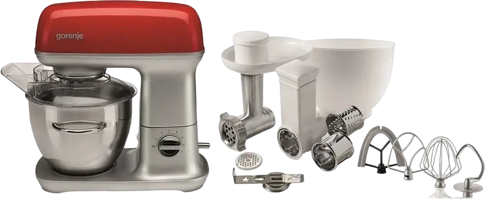 Robot de cuisine planetar Gorenje MMC1000RLR, 1000W, Bol Inox 4.5L, 7 Viteze, cu Accesorii pentru Tocator de Carne si Felietor de Legume