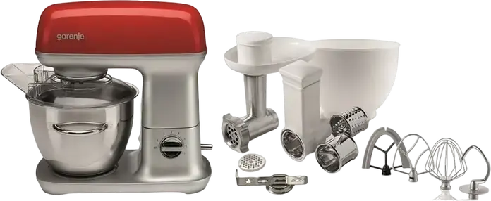 Robot de cuisine planetar Gorenje MMC1000RLR, 1000W, Bol Inox 4.5L, 7 Viteze, cu Accesorii pentru Tocator de Carne si Felietor de Legume