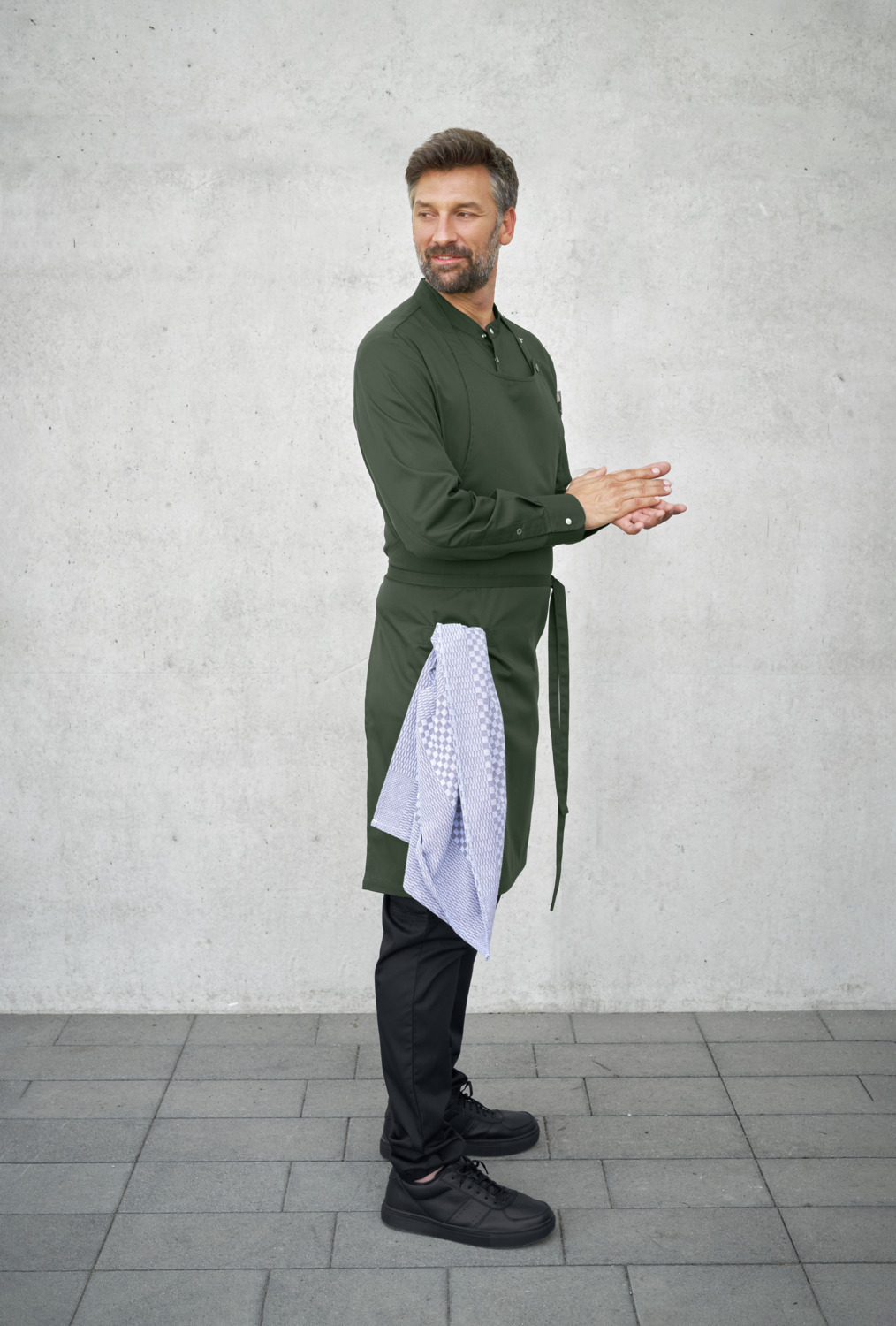 Jobeline Lenny Bib Apron, 88x80 cm, Dark Olive, 65% Polyester 35% Cotton, Round Bib, Dishcloth Loop, Adjustable Neckband, OEKO-TEX Standard 100