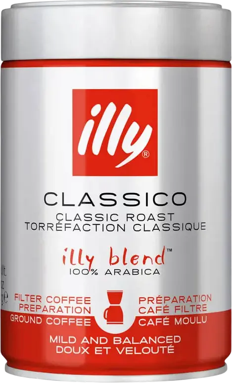 illy Classico Filter Coffee, 100% Arabica Classic Roast Ground Coffee, Mild and Balanced Flavor with Caramel and Jasmine Notes, 250g Metal Tin