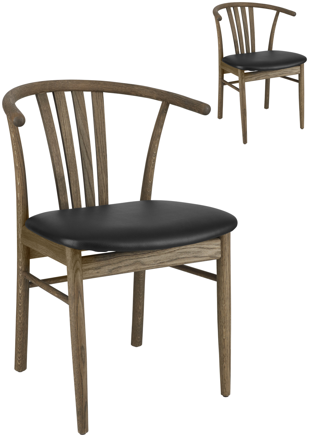 Scaun din lemn VEGA Olmaro, cadru din stejar, scaun din imitatie piele neagra, 44x43x80 cm, certificat FSC, rezistenta la abraziune 100,000 Martindale