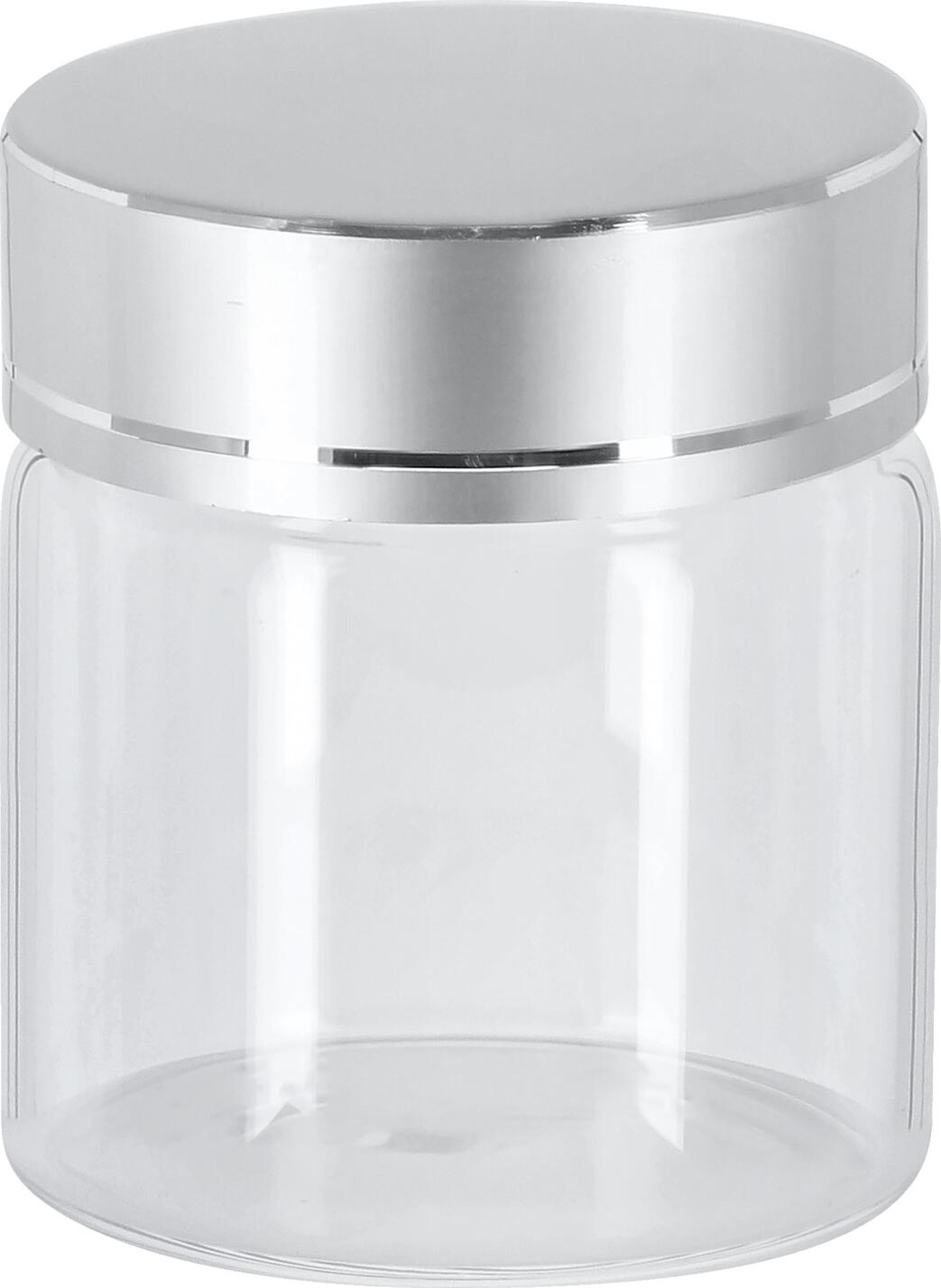 VEGA Aurelia Borosilicate Glass Container with Plastic Screw Cap, 50 ml, Cylindrical, Grey Transparent, Dishwasher Safe, Heat Resistant
