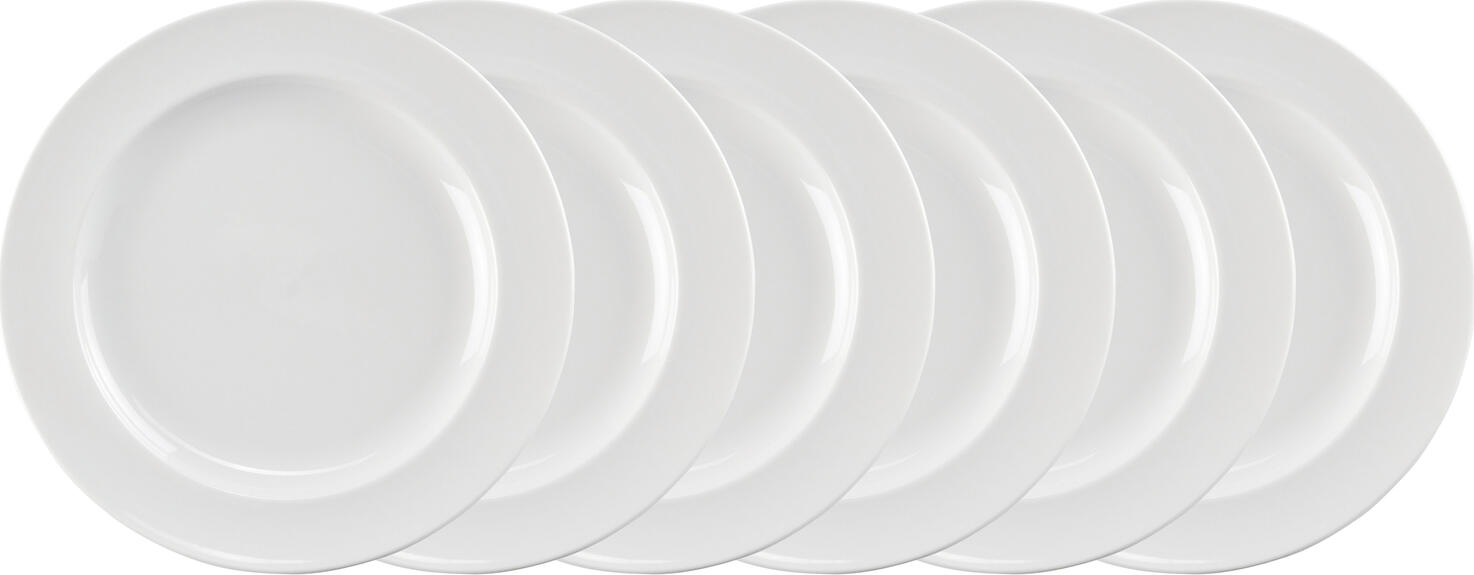 PULSIVA Rondon White Porcelain Round Flat Plate, 6 piece / pack, 16 cm Diameter, Reinforced Rim, Dishwasher and Microwave Safe, Stackable Robust Construction