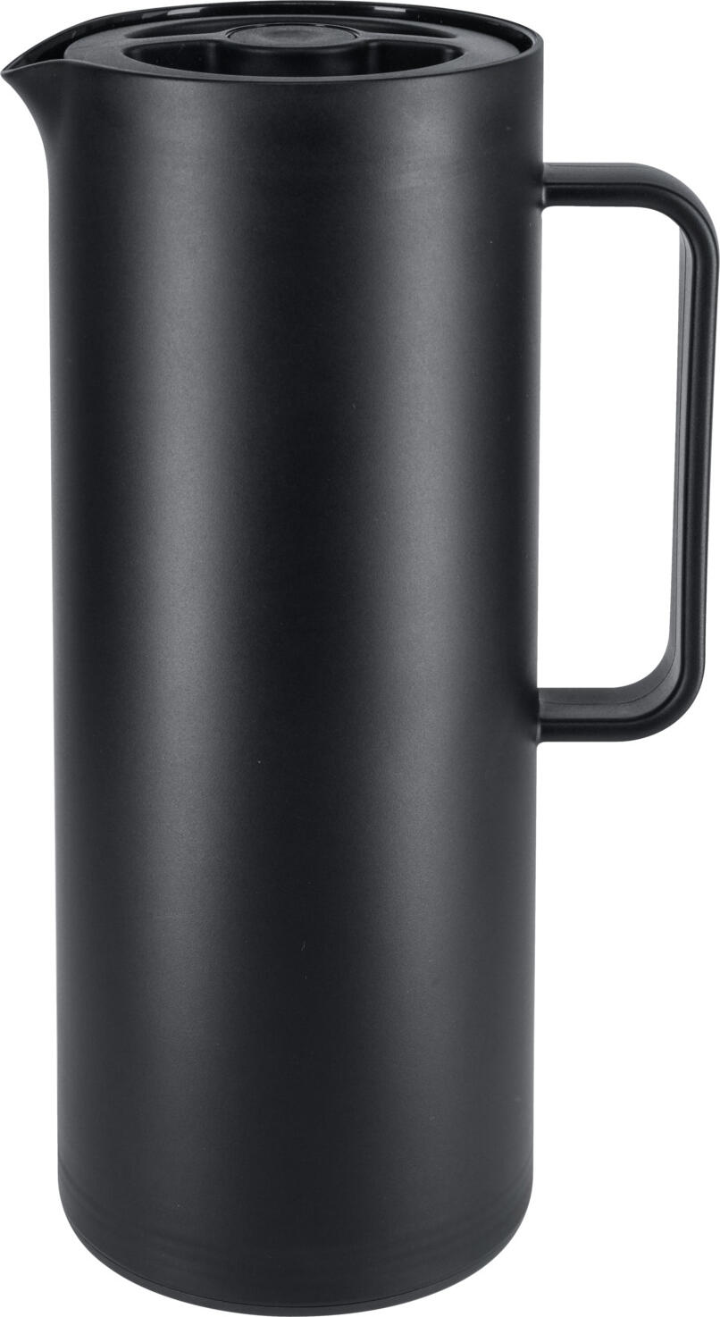 Pulsiva Slim Vacuum Jug, 1L Double-Walled Thermal Carafe with Thick Glass Insert and Push Button Screw Cap, Black