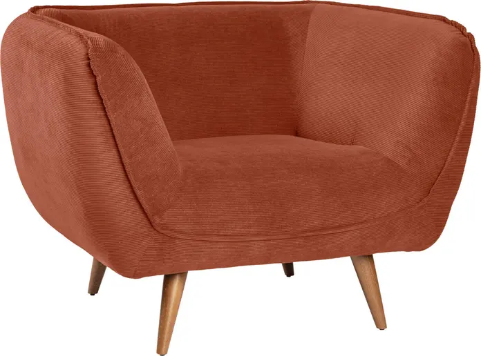 VEGA Kelso Lounge Armchair, Ribbed Cord Fabric, Beech Wood Base, Flame-Retardant, 110x88x76 cm, High Abrasion Resistance 100k Martindale