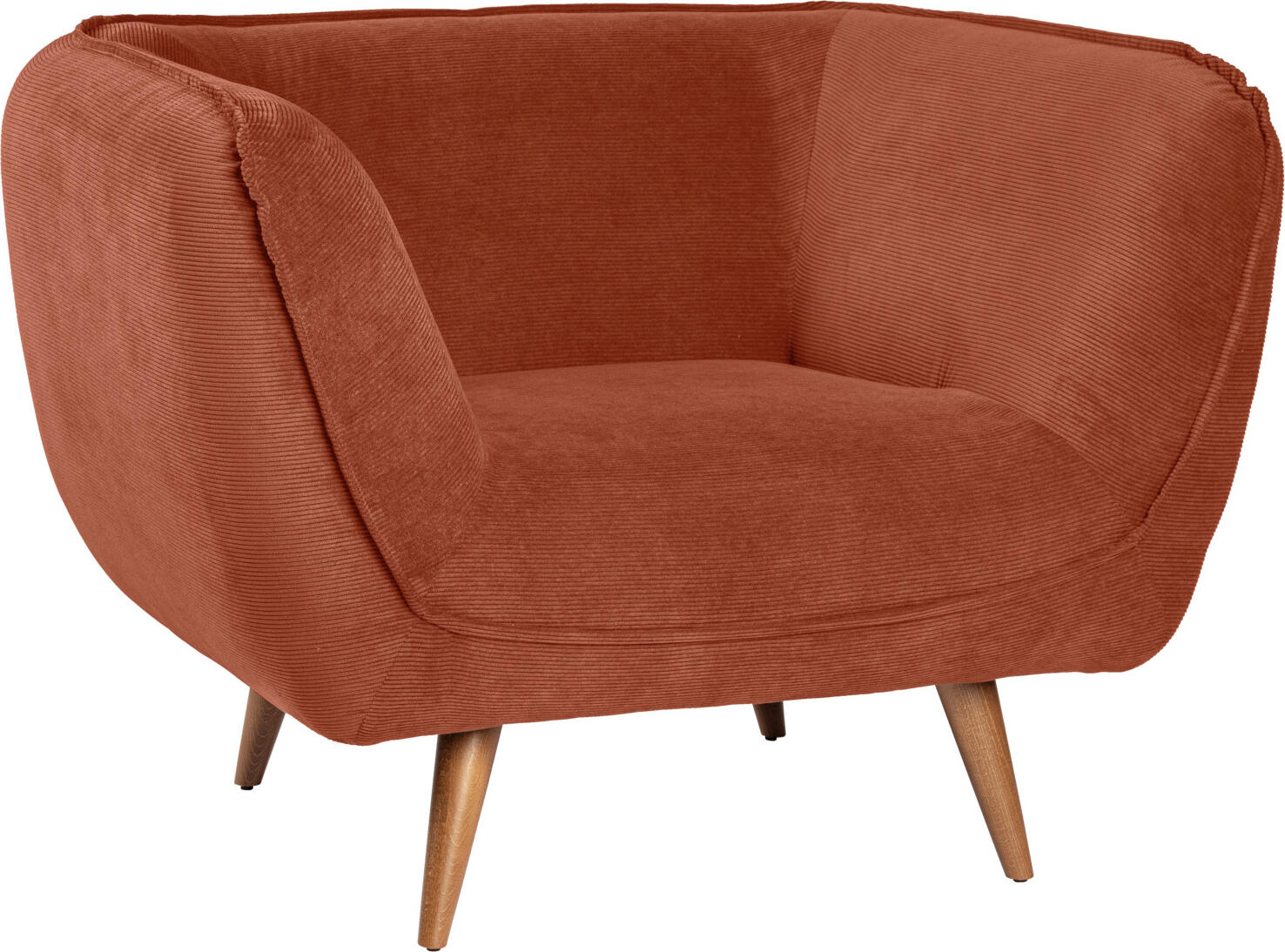 VEGA Kelso Lounge Armchair, Ribbed Cord Fabric, Beech Wood Base, Flame-Retardant, 110x88x76 cm, High Abrasion Resistance 100k Martindale