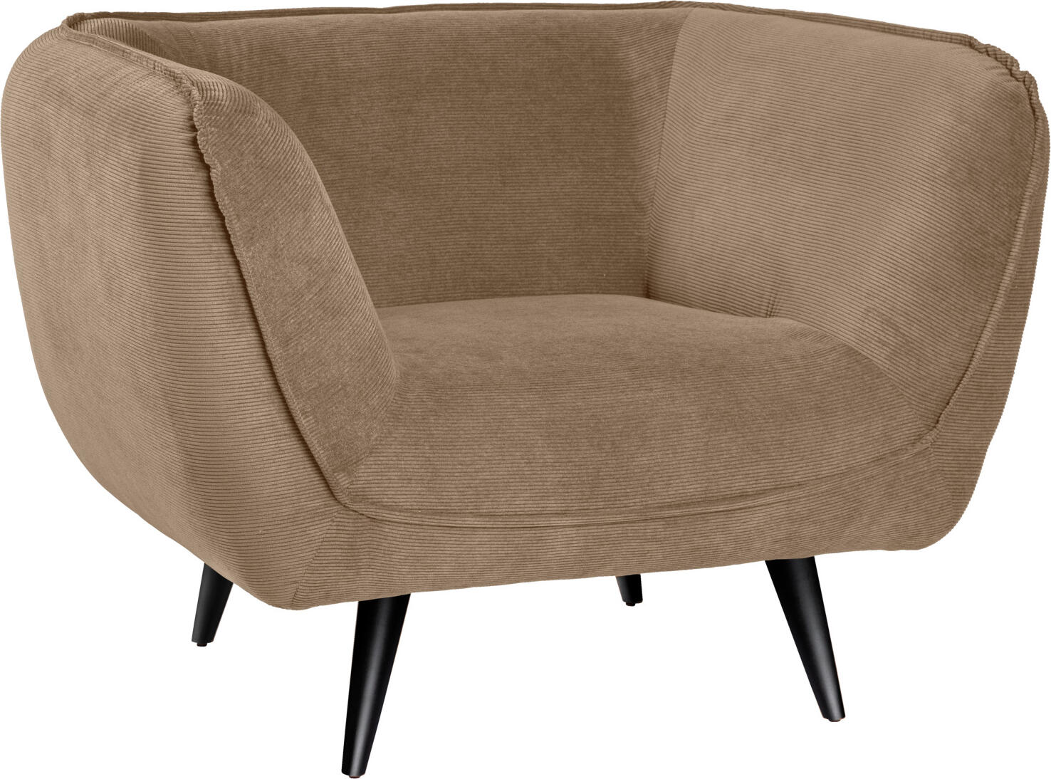VEGA LUSINI Solutions GmbH Lounge armchair Kelso Loungesessel Kelso Lounge armchair Kelso; 110x88x76 cm (WxDxH); seat taupe, base black Loungesessel Kelso; 110x88x76 cm (BxTxH); Sitz taupe, Gestell schwarz Cosy armchair with armrests made of high-quality cord fabric and natural beech legs. Cord fabric for furniture is a robust and durable material and therefore ideal for heavily frequented lobby areas. This fabric is known for its unique ribbed texture, which not only looks attractive but is also pleasant to the touch. Suitable for indoor use only. Supplied disassembled, attach legs using the assembly material provided. Gemütlicher Sessel mit Armlehnen aus hochwertigem Cord-Stoff und Beinen aus Buche, natur. Cord-Stoff für Möbel ist ein robustes und langlebiges Material und somit ideal geeignet für stark frequentierte Lobby Bereiche. Dieser Stoff ist bekannt für seine einzigartige gerippte Textur, die nicht nur attraktiv aussieht, sondern auch angenehm zu berühren ist. Nur für den Innenbereich geeignet. Lieferung erfolgt zerlegt, Beine anhand des mitgelieferten Montagematerials befestigen.