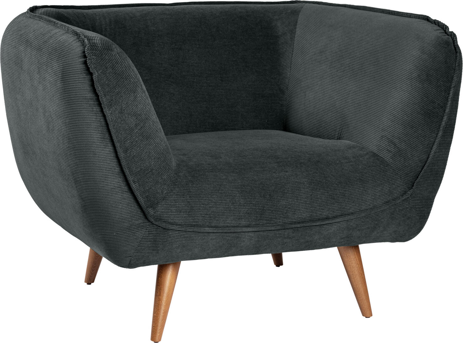 VEGA LUSINI Solutions GmbH Lounge armchair Kelso Loungesessel Kelso Lounge armchair Kelso; 110x88x76 cm (WxDxH); seat anthracite, base beech Loungesessel Kelso; 110x88x76 cm (BxTxH); Sitz anthrazit, Gestell buche Cosy armchair with armrests made of high-quality cord fabric and natural beech legs. Cord fabric for furniture is a robust and durable material and therefore ideal for heavily frequented lobby areas. This fabric is known for its unique ribbed texture, which not only looks attractive but is also pleasant to the touch. Suitable for indoor use only. Supplied disassembled, attach legs using the assembly material provided. Gemütlicher Sessel mit Armlehnen aus hochwertigem Cord-Stoff und Beinen aus Buche, natur. Cord-Stoff für Möbel ist ein robustes und langlebiges Material und somit ideal geeignet für stark frequentierte Lobby Bereiche. Dieser Stoff ist bekannt für seine einzigartige gerippte Textur, die nicht nur attraktiv aussieht, sondern auch angenehm zu berühren ist. Nur für den Innenbereich geeignet. Lieferung erfolgt zerlegt, Beine anhand des mitgelieferten Montagematerials befestigen.
