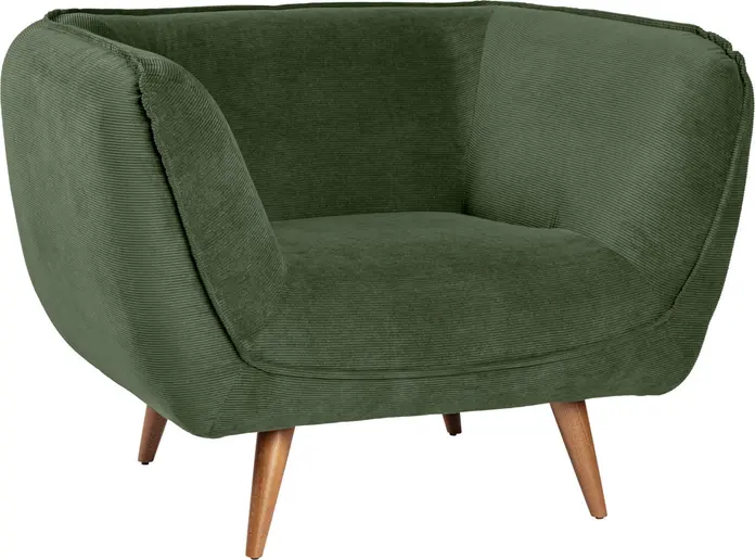 Fotoliu Lounge VEGA Kelso, Material Cord Robust Ribat Verde, Baza din Fag Natural, Ignifug, 110x88x76 cm, Rezistenta 100.000 Martindale