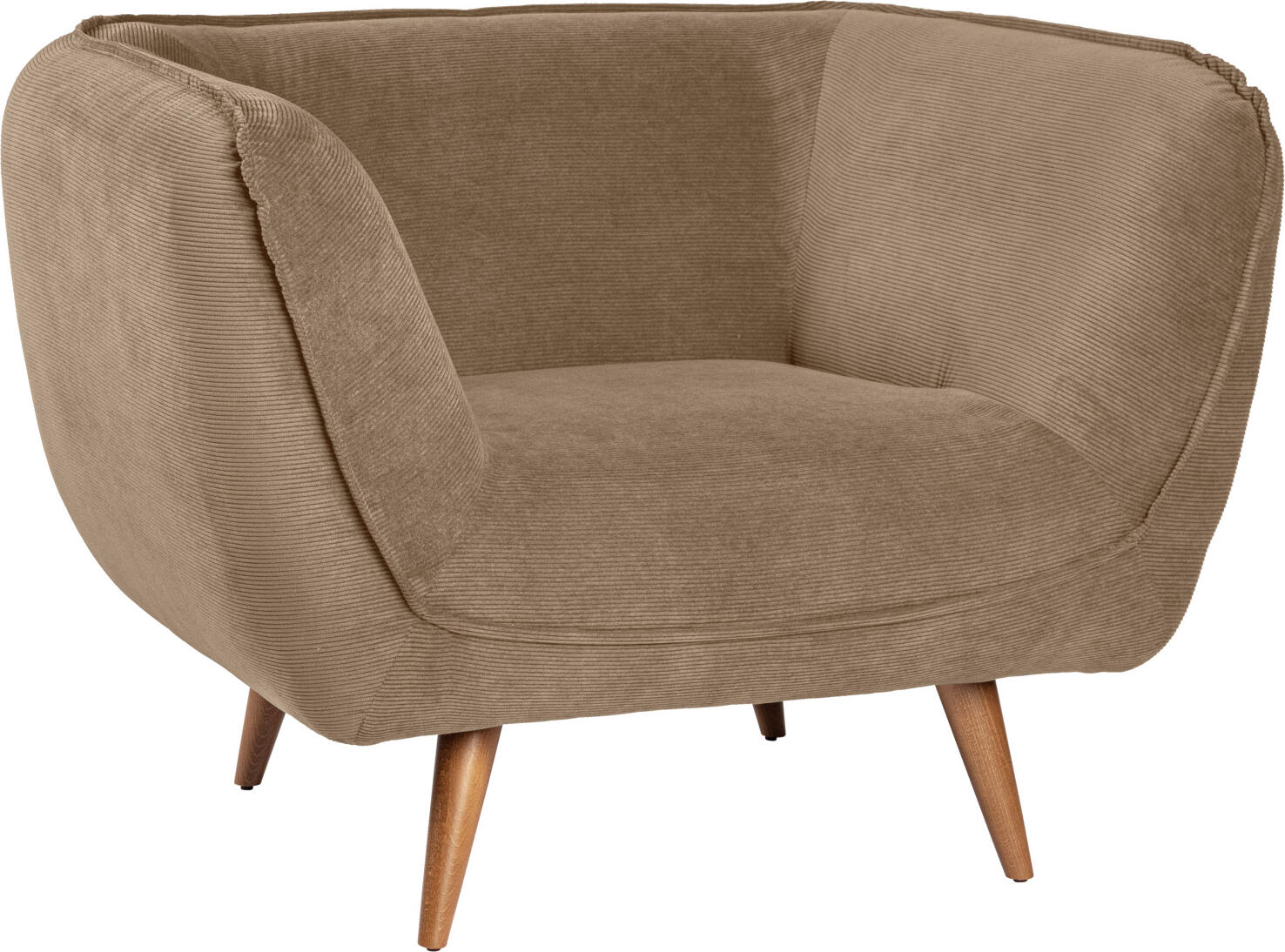 VEGA LUSINI Solutions GmbH Lounge armchair Kelso Loungesessel Kelso Lounge armchair Kelso; 110x88x76 cm (WxDxH); seat taupe, base beech Loungesessel Kelso; 110x88x76 cm (BxTxH); Sitz taupe, Gestell buche Cosy armchair with armrests made of high-quality cord fabric and natural beech legs. Cord fabric for furniture is a robust and durable material and therefore ideal for heavily frequented lobby areas. This fabric is known for its unique ribbed texture, which not only looks attractive but is also pleasant to the touch. Suitable for indoor use only. Supplied disassembled, attach legs using the assembly material provided. Gemütlicher Sessel mit Armlehnen aus hochwertigem Cord-Stoff und Beinen aus Buche, natur. Cord-Stoff für Möbel ist ein robustes und langlebiges Material und somit ideal geeignet für stark frequentierte Lobby Bereiche. Dieser Stoff ist bekannt für seine einzigartige gerippte Textur, die nicht nur attraktiv aussieht, sondern auch angenehm zu berühren ist. Nur für den Innenbereich geeignet. Lieferung erfolgt zerlegt, Beine anhand des mitgelieferten Montagematerials befestigen.