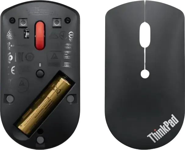 Lenovo ThinkPad Bluetooth Silent Mouse 4Y50X88822, Dual-host Bluetooth 5.0, Adjustable 2400 DPI Blue Optical Sensor, Ambidextrous, Black