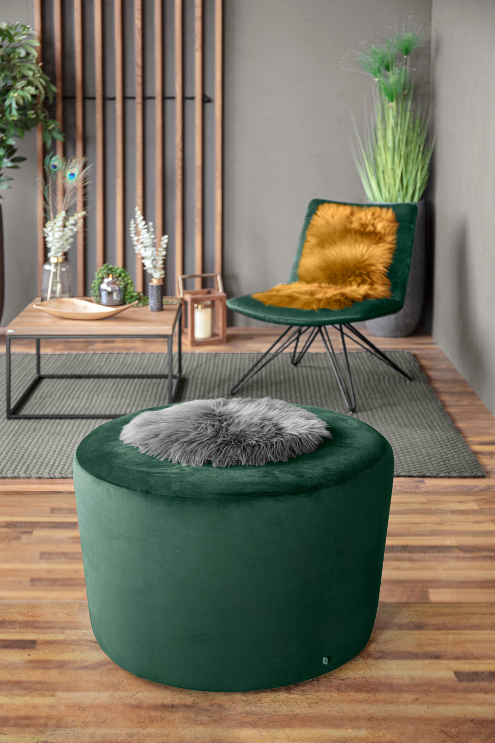 Perna de scaun rotunda ERWIN M. LUSINI Bergen, 35 cm, Antracit, Blana Artificiala Poliacrilica, OEKO-TEX Standard 100, Moale pentru Scaune si Banchete