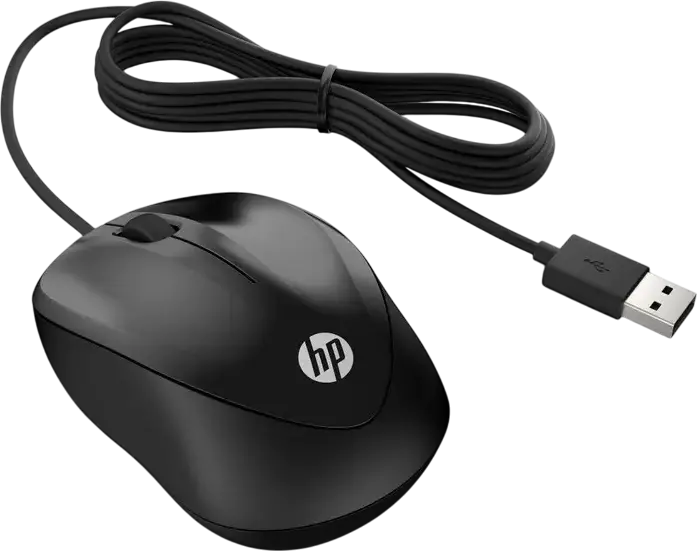 HP Wired Mouse 1000 4QM14AA Optical USB Mouse, 1200 DPI, 3 Buttons, Ambidextrous Design, Black, 1.5m Cable