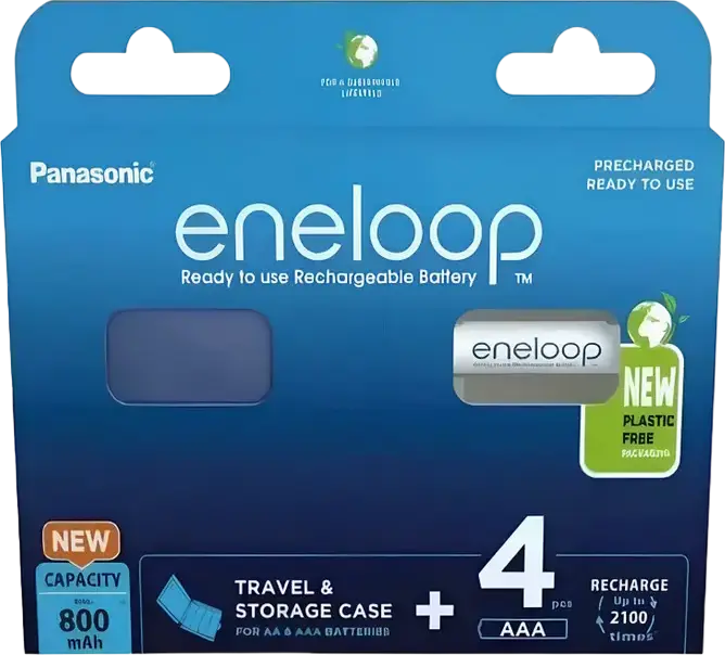 Baterii Reincarcabile Panasonic eneloop BK-4MCDEC4BE AAA Ni-MH 800mAh 1.2V Preincarcate Gata de Utilizare Set de 4 cu Geanta de Transport si Stocare