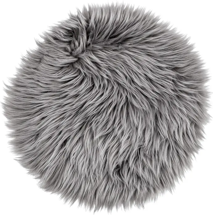ERWIN M. LUSINI Bergen Round Seat Cushion, 35 cm, Grey Faux Fur, Soft Fluffy Polyacrylic, OEKO-TEX Standard 100, for Chairs and Benches