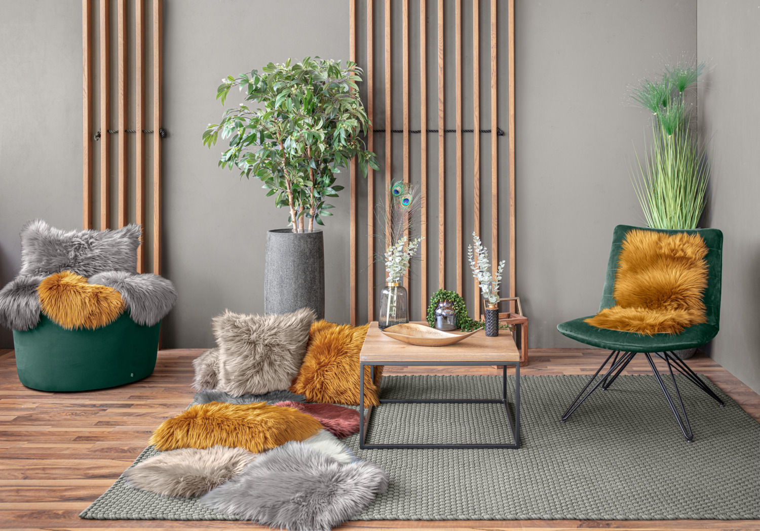 Perna de scaun rotunda ERWIN M. LUSINI Bergen, 35 cm, blana artificiala de calitate superioara, Maro, OEKO-TEX Standard 100, moale pentru scaune si banci