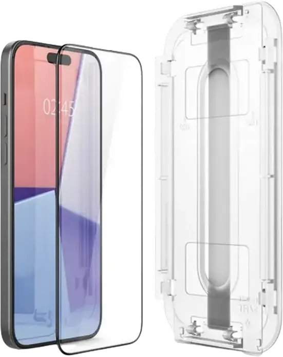 Spigen EZ FIT GLAS.tR Tempered Glass Screen Protector for iPhone 15 Plus, 9H Hardness, 2.5D Transparent Glass with Auto-Alignment Tray