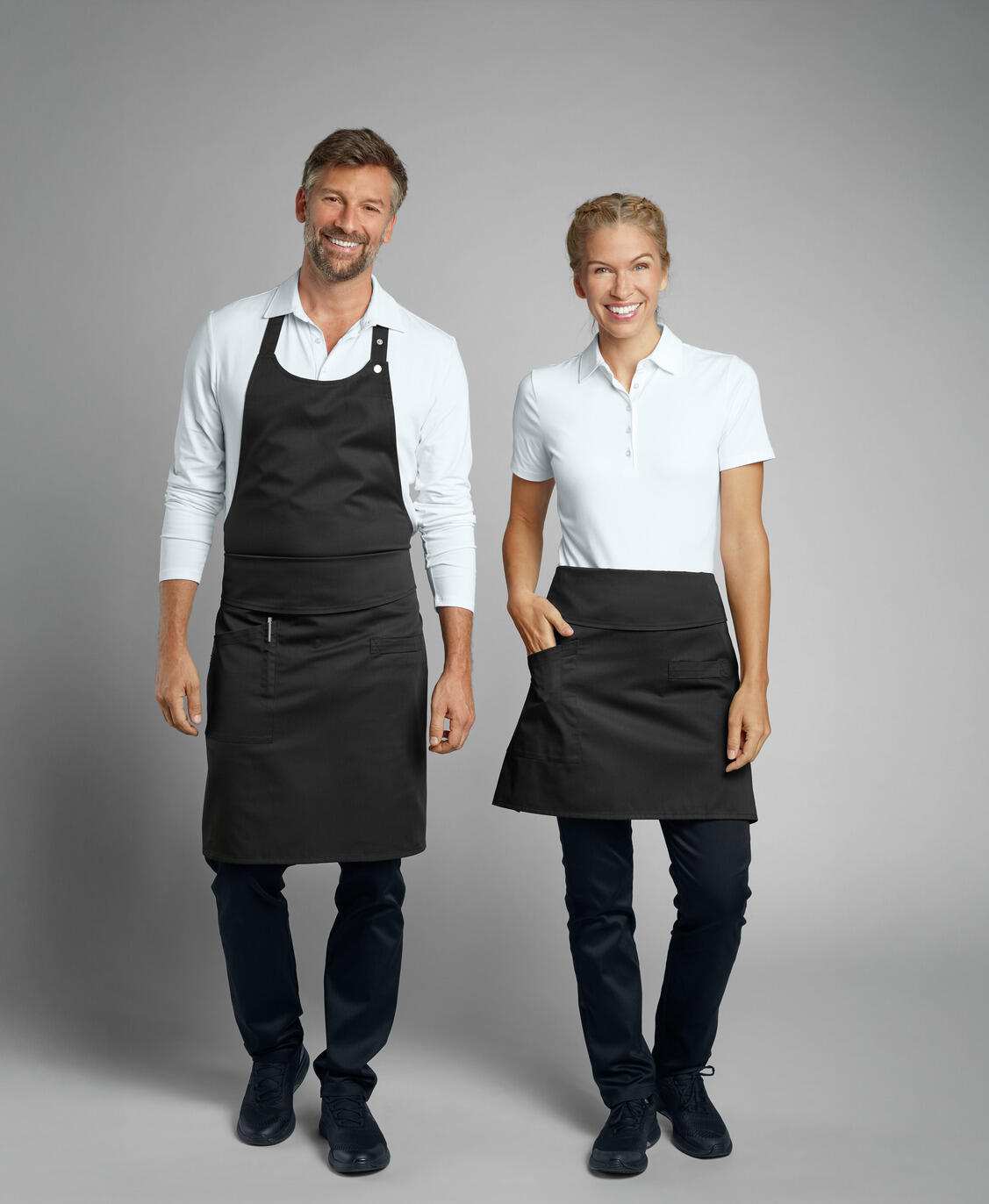 Jobeline Belt Bib Apron, Black, 88x80 cm, 65% Polyester 35% Cotton, Adjustable Neck Strap, Flexible Belt System, Side Patch Pocket with Pen Holder