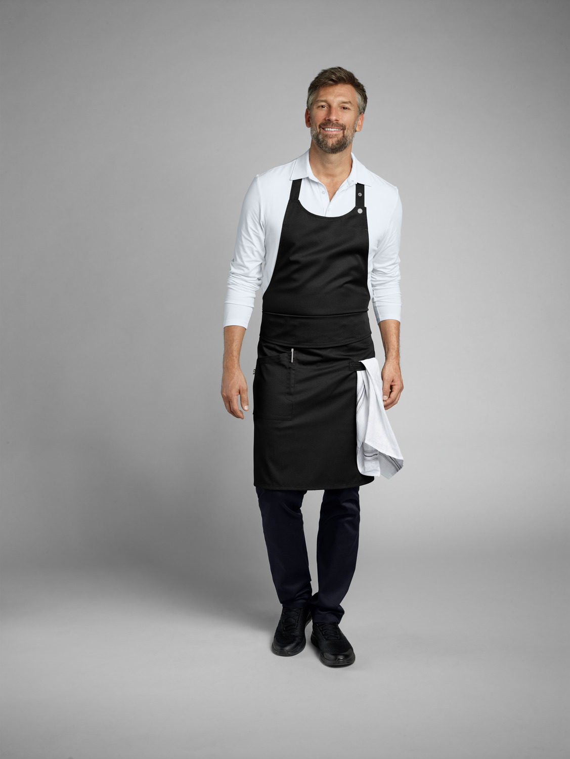 Jobeline Belt Bib Apron, Black, 88x80 cm, 65% Polyester 35% Cotton, Adjustable Neck Strap, Flexible Belt System, Side Patch Pocket with Pen Holder