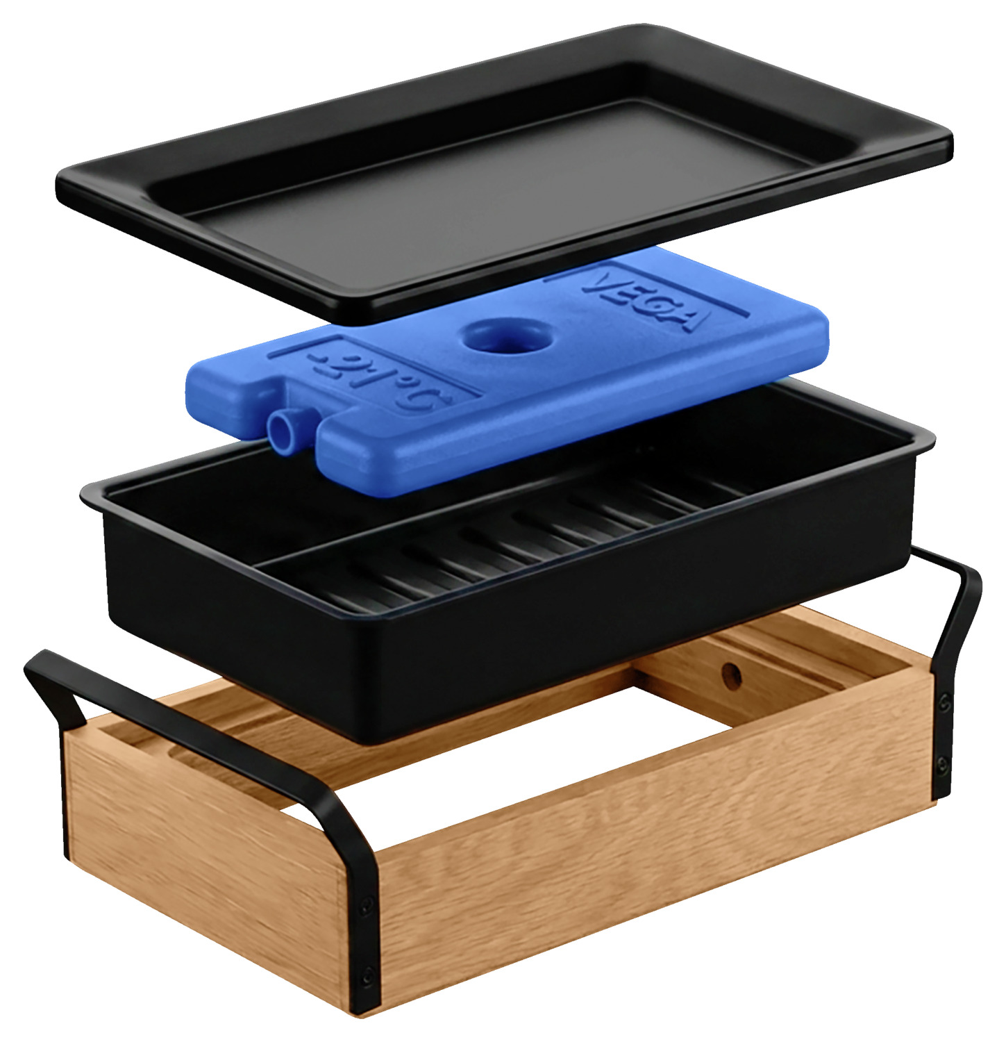 VEGA Esino Two-Tier Refrigerated Display Case GN 1/4 Oak Wood and Melamine Buffet Cold Tray Set, 35.4 x 21 x 36.9 cm