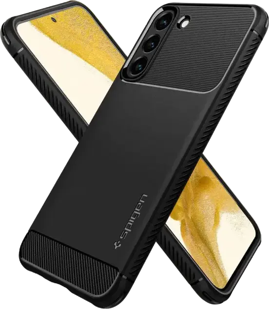 Husa Spigen Rugged Armor pentru Samsung Galaxy S22, Material TPU Flexibil, Tehnologie Air Cushion, Design cu Fibra de Carbon, Negru Mat