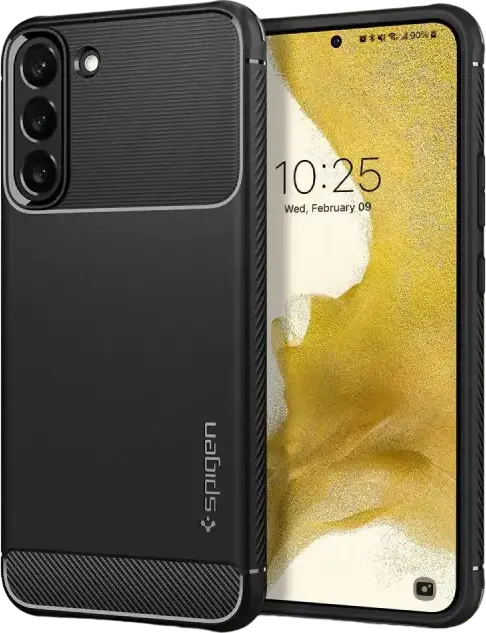 Husa Spigen Rugged Armor pentru Samsung Galaxy S22, Material TPU Flexibil, Tehnologie Air Cushion, Design cu Fibra de Carbon, Negru Mat