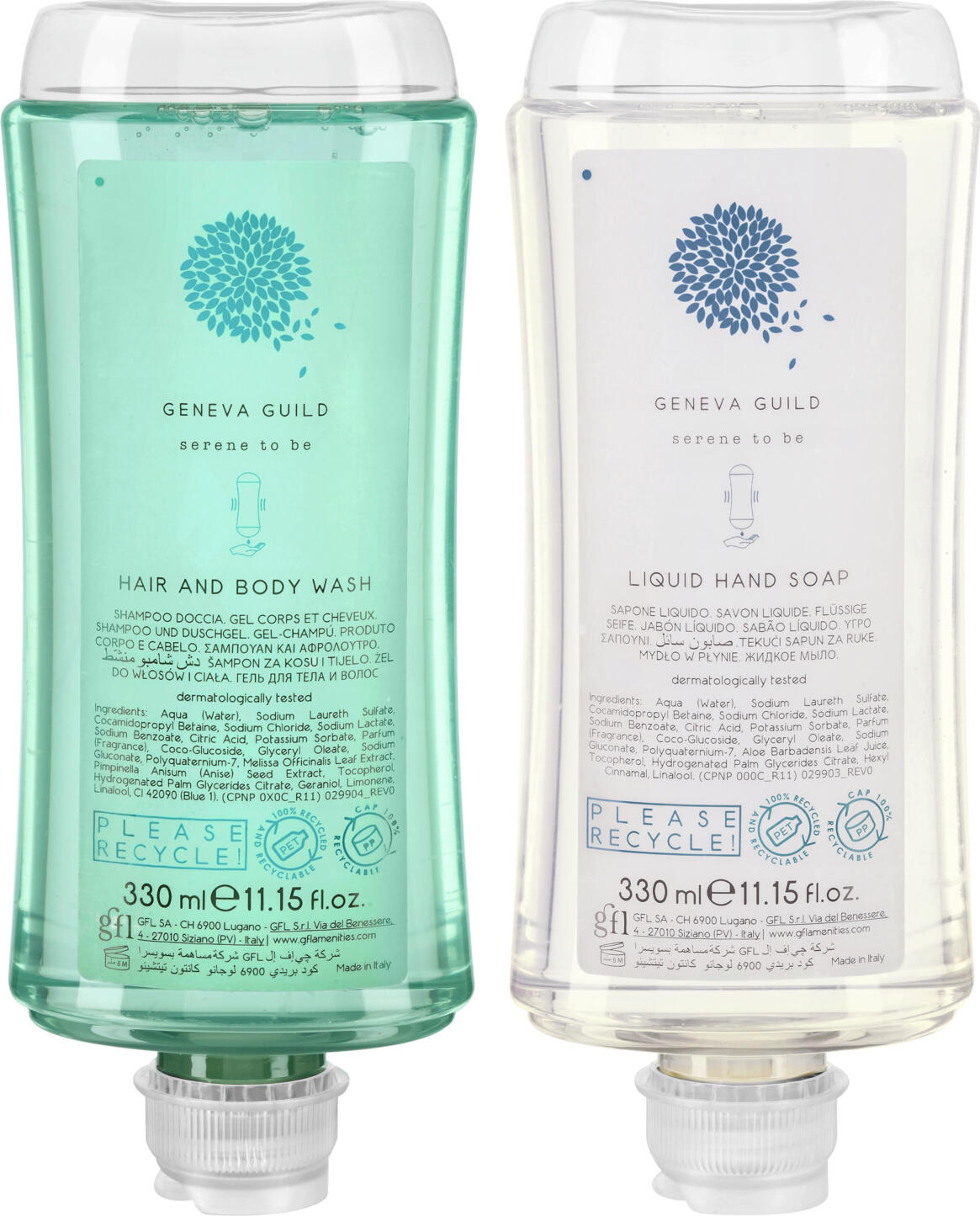V-Touch Geneva Guild Sample Set, Hair and Body Wash and Liquid Hand Soap, 330ml, pH-Neutral, Dermatologically Tested, Recycled PET, Made in Italy
