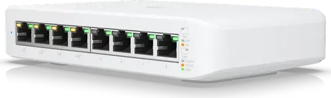 Ubiquiti UniFi Switch Lite 8 PoE USW-Lite-8-POE, 8-Port Gigabit Ethernet, 4x PoE+ Ports, 52W Total PoE Budget, Fanless Compact Desktop/Wall Mount Switch