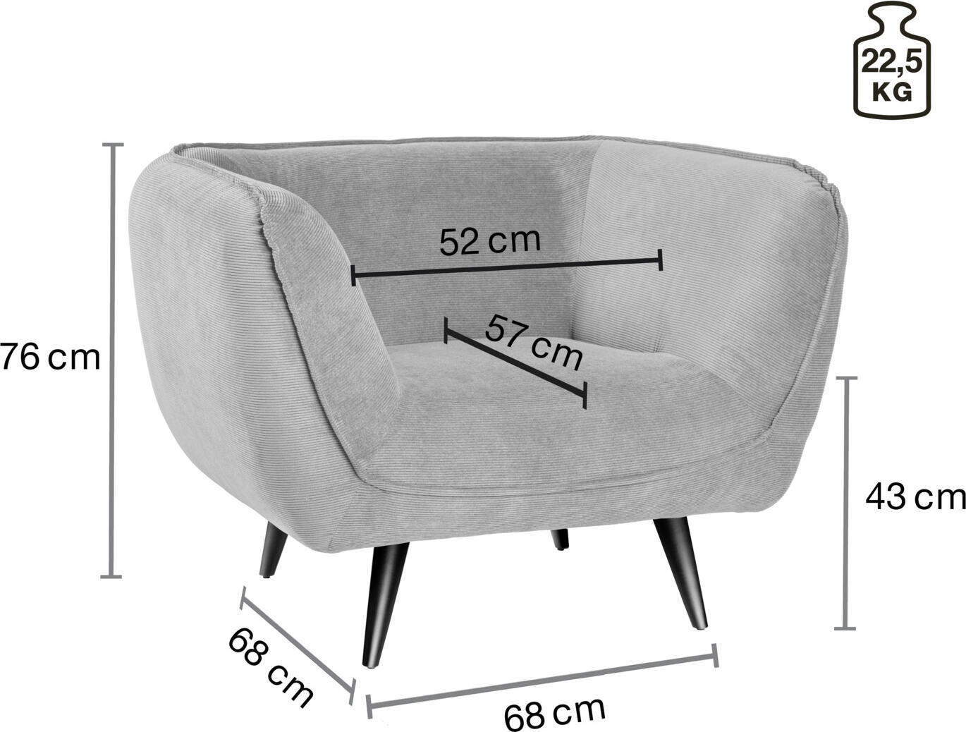 Fotoliu Lounge VEGA Kelso, Material Corduroy Ribat, Picioare Conice din Lemn de Fag, 110x88x76 cm, Rezistenta 100,000 Martindale, Utilizare Lobby