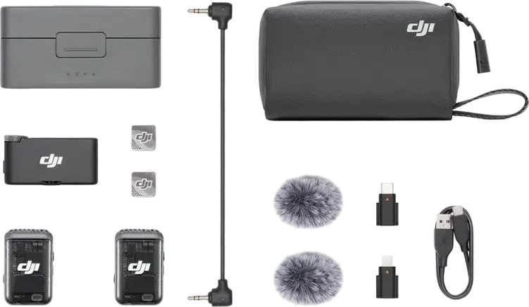 DJI Mic 2 Wireless Lavalier Microphone System with 2 TX and 1 RX, 32-bit Float Internal Recording, Intelligent Noise Cancelling, 250m Range, Shadow Black