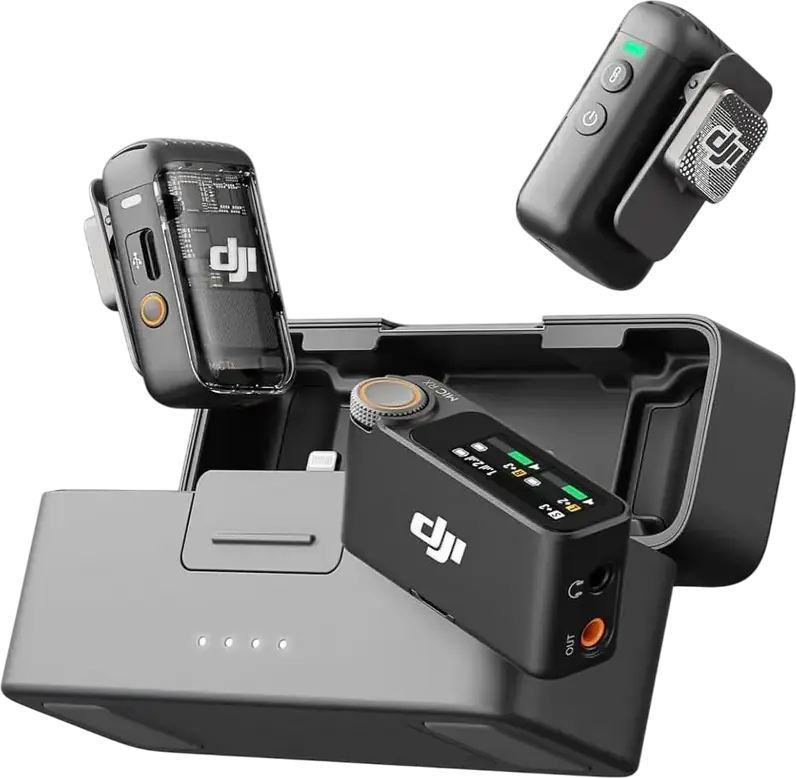 DJI Mic 2 Wireless Lavalier Microphone System with 2 TX and 1 RX, 32-bit Float Internal Recording, Intelligent Noise Cancelling, 250m Range, Shadow Black