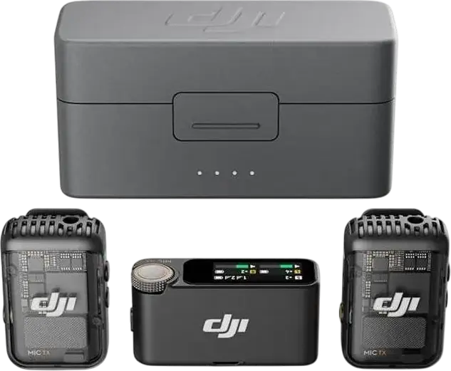 DJI Mic 2 Wireless Lavalier Microphone System with 2 TX and 1 RX, 32-bit Float Internal Recording, Intelligent Noise Cancelling, 250m Range, Shadow Black