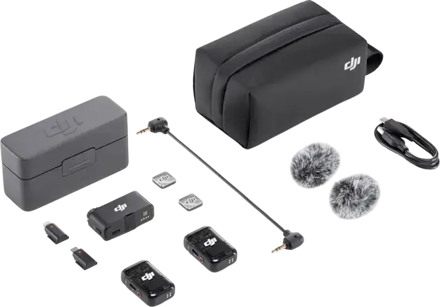DJI Mic 2 Wireless Lavalier Microphone System with 2 TX and 1 RX, 32-bit Float Internal Recording, Intelligent Noise Cancelling, 250m Range, Shadow Black
