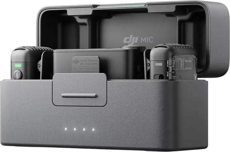 DJI Mic 2 Wireless Lavalier Microphone System with 2 TX and 1 RX, 32-bit Float Internal Recording, Intelligent Noise Cancelling, 250m Range, Shadow Black