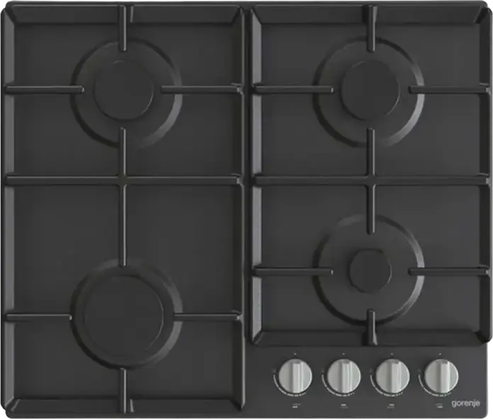 Gorenje G 641 EXB Built-in Gas Hob, 4 Burners, Enameled Steel Black Surface, Cast Iron Grates, Gas-Control Safety, 60 cm Width