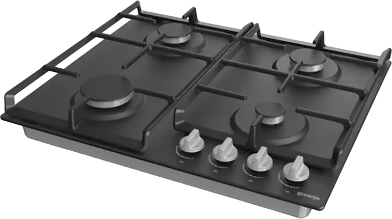 Gorenje G 641 EXB Built-in Gas Hob, 4 Burners, Enameled Steel Black Surface, Cast Iron Grates, Gas-Control Safety, 60 cm Width