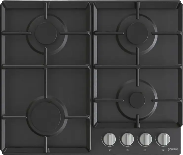 Gorenje G 641 EXB Built-in Gas Hob, 4 Burners, Enameled Steel Black Surface, Cast Iron Grates, Gas-Control Safety, 60 cm Width
