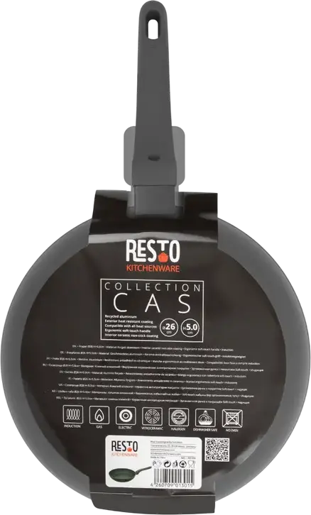 Resto Kitchenware CAS 93194 Non-Stick Frypan, Recyclable Aluminium PFLUON Coating, Bakelite Handle, Induction & Gas Compatible, Round 26 cm, Black