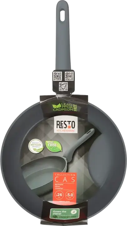 Resto Kitchenware CAS 93194 Non-Stick Frypan, Recyclable Aluminium PFLUON Coating, Bakelite Handle, Induction & Gas Compatible, Round 26 cm, Black