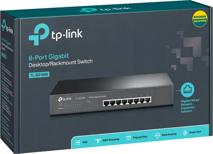 Неуправляемый гигабитный коммутатор TP-Link TL-SG1008 на 8 портов 10/100/1000 Мбит/с, пропускная способность 16 Гбит/с, QoS, Green Technology, металлический корпус