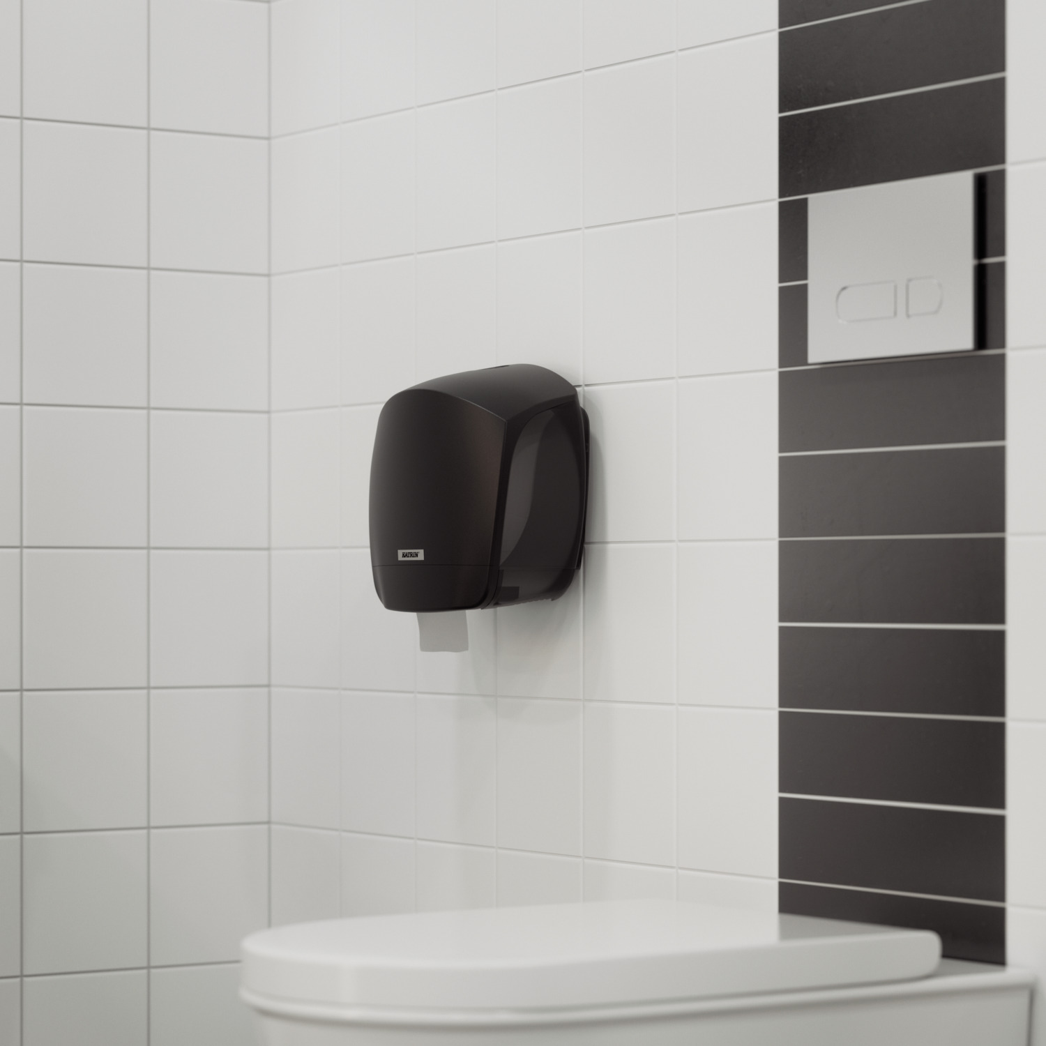 Katrin Gigant L Toilet Paper Dispenser 82186 for Jumbo Rolls, Black ABS Plastic, Integrated Stub Roll Holder and Adjustable Brake, Wall Mount