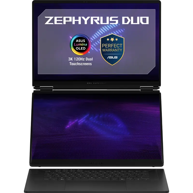 ASUS ROG Zephyrus Duo 16 GX651 Gaming Laptop, Intel Core Ultra 9 386H, 32GB LPDDR5X, 1TB SSD, RTX 5070 Ti 12GB, Dual 16" 3K OLED Touch Nebula HDR 120Hz, Win 11