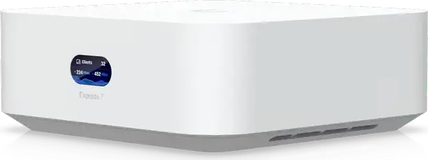 Ubiquiti UniFi Express 7 (UX7) Облачный шлюз, WiFi 7 роутер, WAN 10GbE, LAN 2.5GbE, 4-ядерный ARM Cortex-A53, 3ГБ ОЗУ, LCM-дисплей, Белый