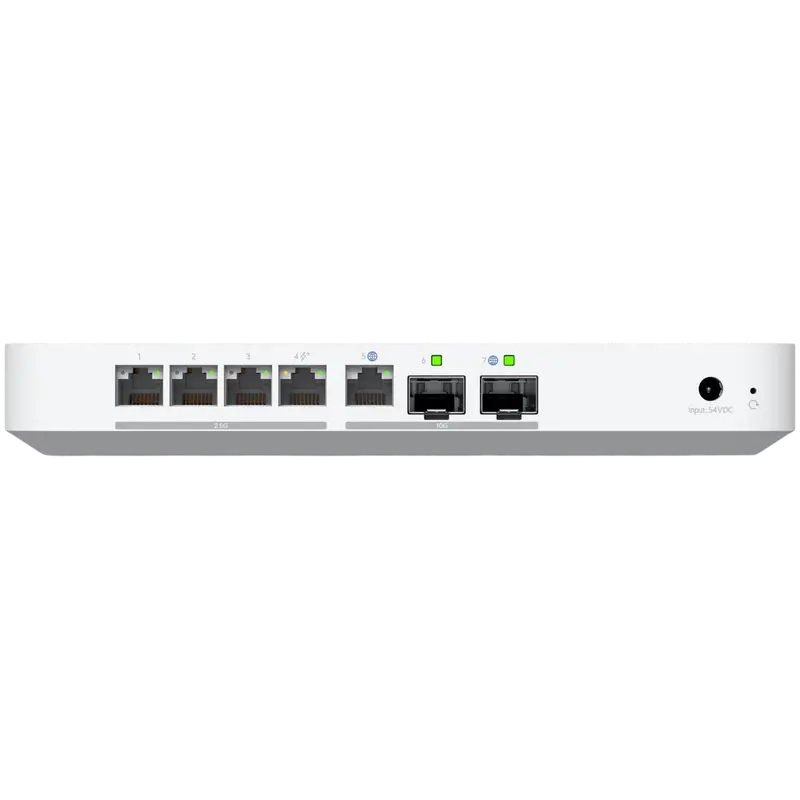 Router Ubiquiti UniFi Cloud Gateway Fiber UCG-Fiber Desktop, Procesor Quad-core ARM Cortex-A73 2.2GHz, 3GB RAM, Porturi 10G SFP+ si RJ45, IDS/IPS 5Gbps