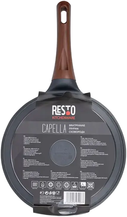 Tigaie Resto Kitchenware Capella 93510 Aluminiu Turnat, 26 cm, Strat Non-stick PFLUON, Compatibila Inductie, Maner Soft-touch Efect Lemn, Neagra