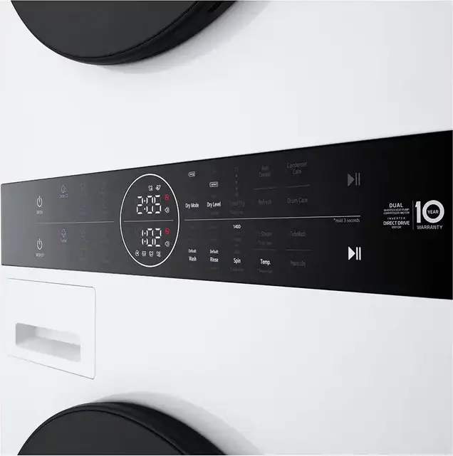 LG WT1210WWF WashTower Masina de Spalat si Uscat Integrata, 12kg Spalat/10kg Uscat, Pompa de Caldura, 1400rpm, Motor Inverter, ThinQ, Alb/Negru