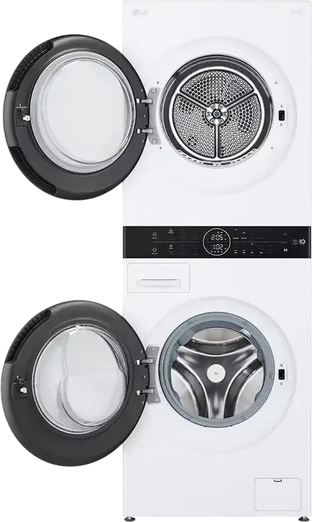 LG WT1210WWF WashTower Masina de Spalat si Uscat Integrata, 12kg Spalat/10kg Uscat, Pompa de Caldura, 1400rpm, Motor Inverter, ThinQ, Alb/Negru